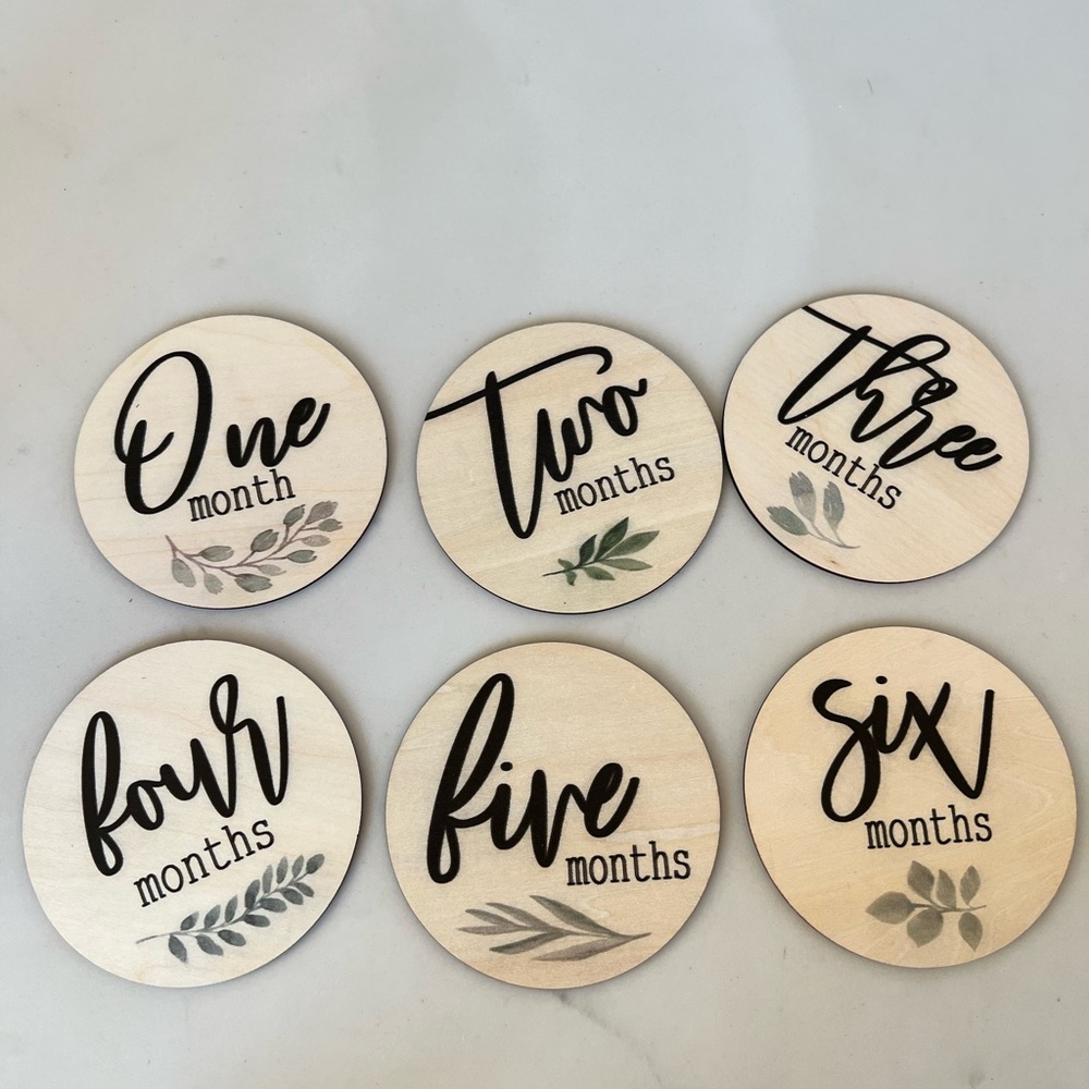 Wooden Baby Milestone Discs with Black Lettering